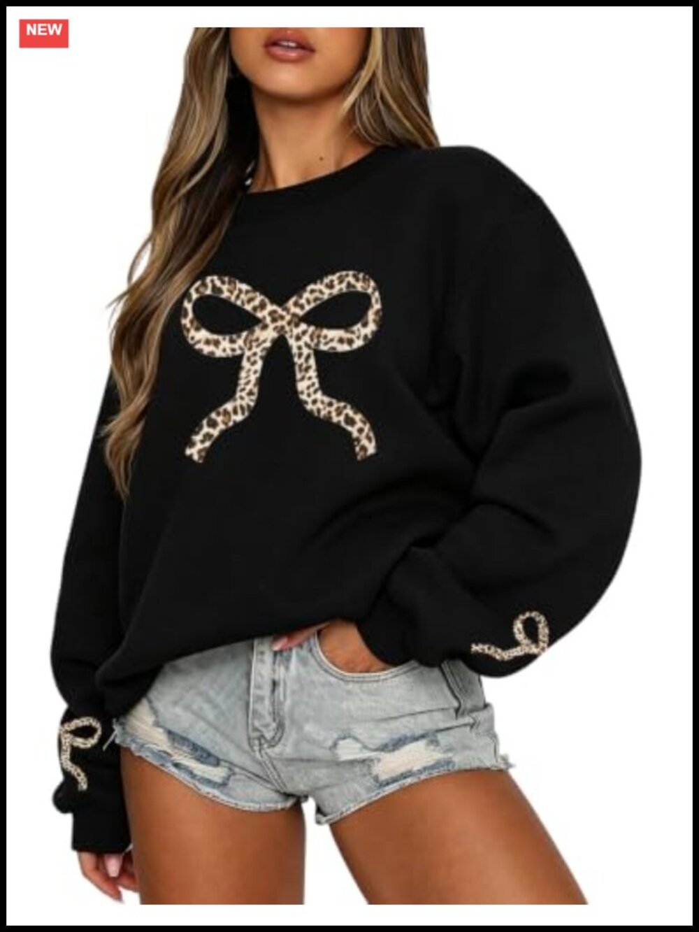 Oversized Embroidered Bow Sweatshirt Coquette Preppy Y2K Crewneck Pullover Top